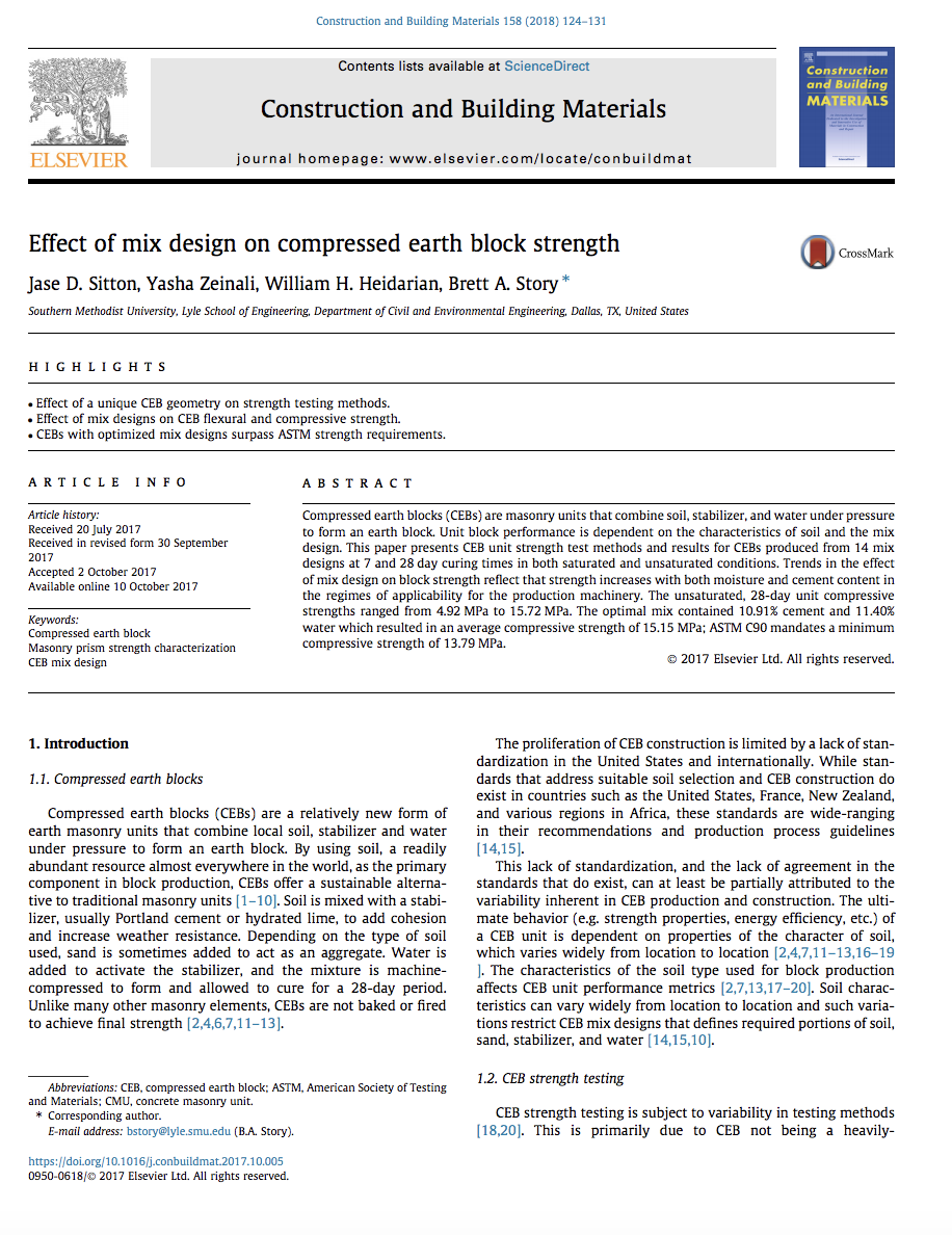 Research Paper for Effect of mix design on compressed earth block strength